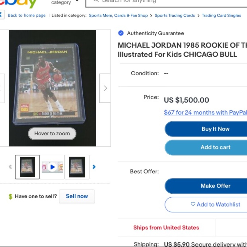 Michael Jordan rookie of the year card